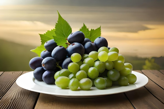 Racimos de uvas en un plato