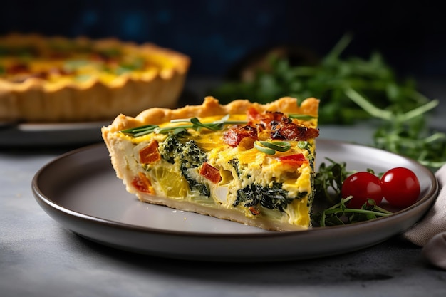 Foto una ración de quiche vegana con masa de hojaldre