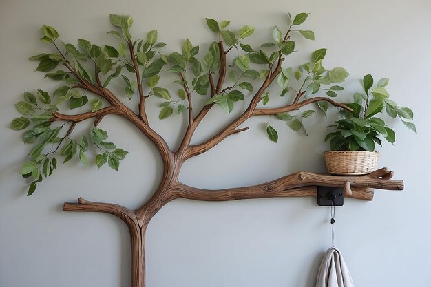 Foto rack de abrigo para ramas de árbol de bricolaje