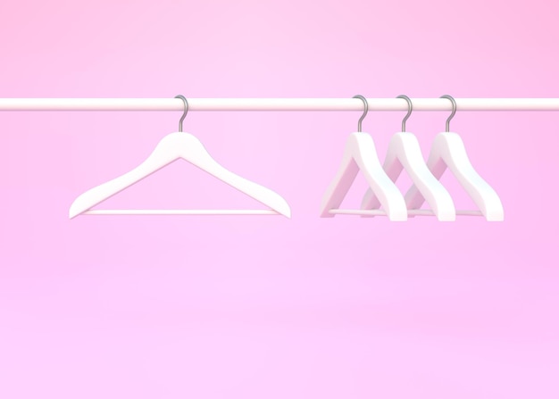 Rack branco com cabides brancos isolados em fundo rosa ilustração de renderização 3D