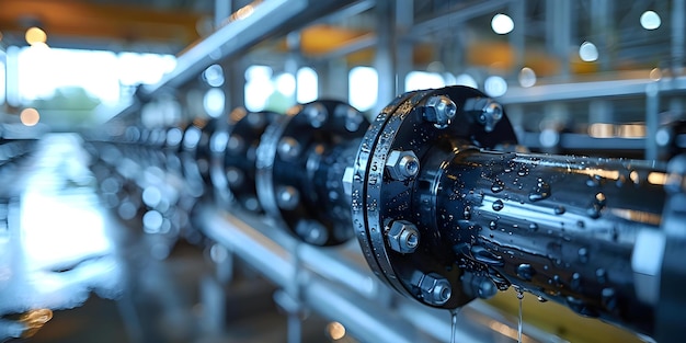 Rack de tubulação industrial em uma planta petroquímica usado para o transporte de produtos químicos como hidrogênio ou amônia Conceito de tubulações Planta petroquímica Rack industrial Transporte químico Hidrogênio