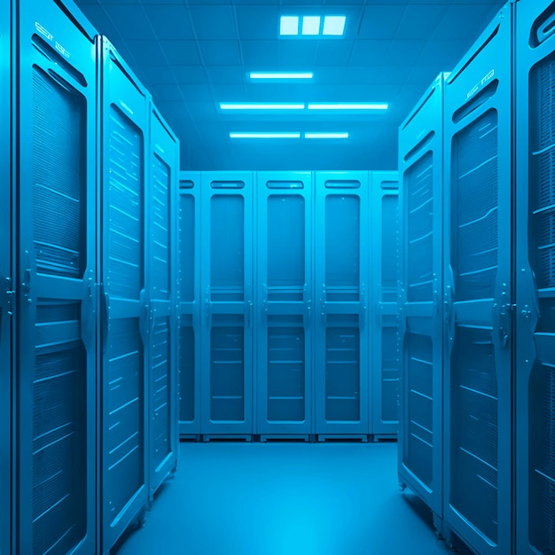 Un rack de servidor datacetrum de sala azul
