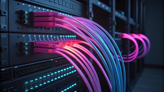 Rack para servidores con cables de fibra óptica