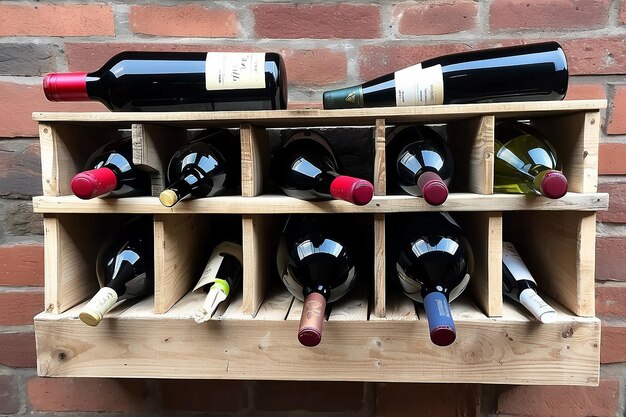 Foto rack de vino de paleta de madera diy con acabado en apuros