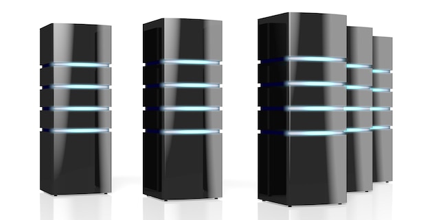 Foto racks de servidor de data center isolados no fundo branco