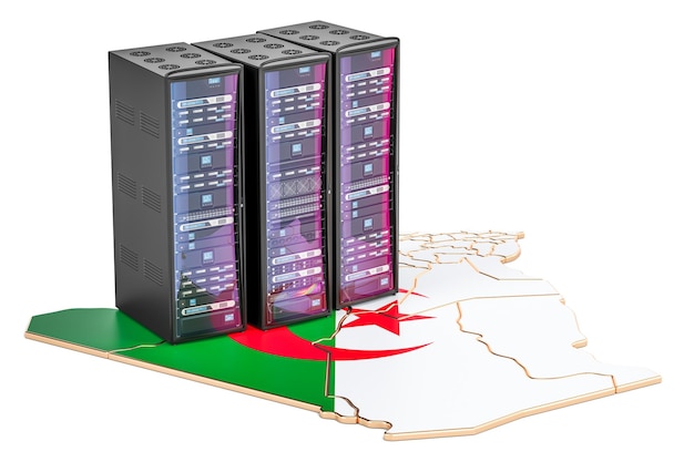 Racks de servidores de centros de datos en Argelia concepto de representación en 3D