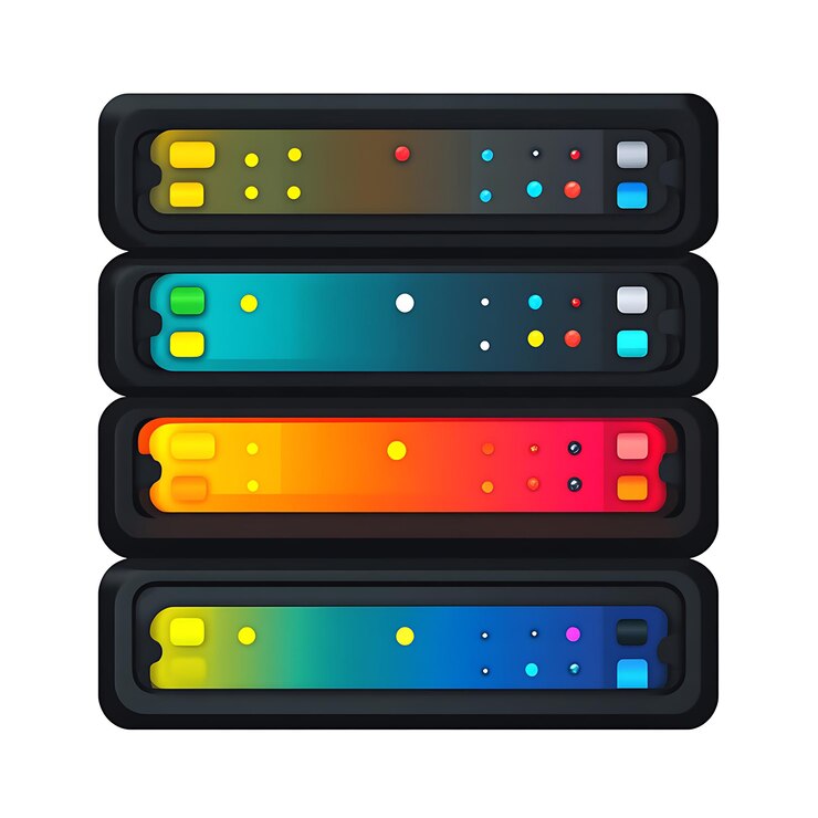 Foto racks de servidores coloridos que muestran el procesamiento de datos