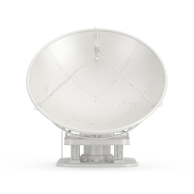 Radar de antena de antena parabólica grande sobre un fondo blanco 3D Rendering