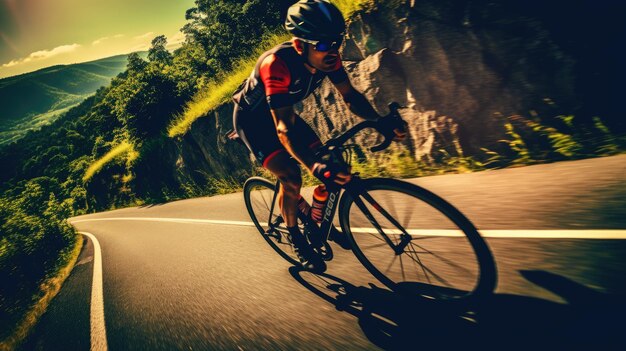 Radfahren im Sommer auf Bergstraßen mit Blick auf die Natur