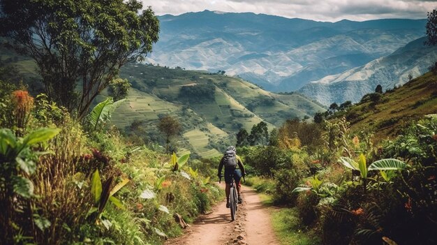 Radfahren in Kolumbien Südamerika Radfahrer in Lateinamerika Palmenwald Natur und Landschaft Ecuadors Generative KI