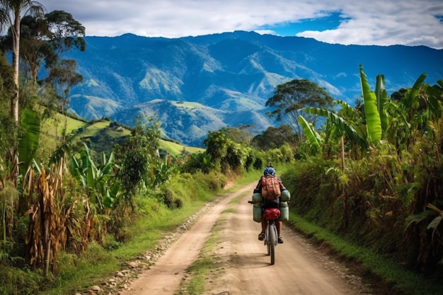 Radfahren in Kolumbien Südamerika Radfahrer in Lateinamerika Palmenwald Natur und Landschaft Ecuadors Generative KI