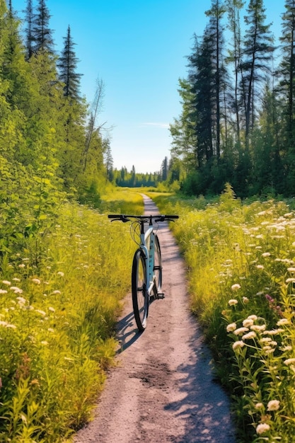 Radfahren Sie auf einem malerischen Outdoor-Trail, der mit generativer KI erstellt wurde