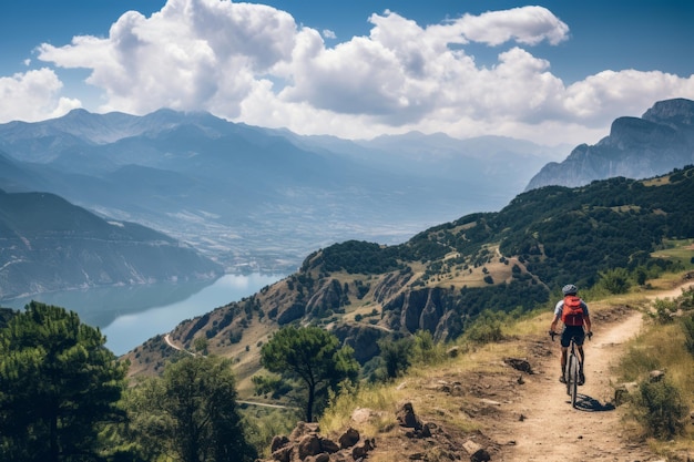 Radfahrer auf einem malerischen Bergweg Generative KI