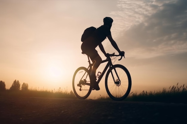 Radfahrer im Sonnenuntergang Illustration AI GenerativexA