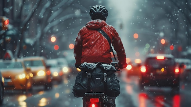 Radfahrer in der Stadt im Winter