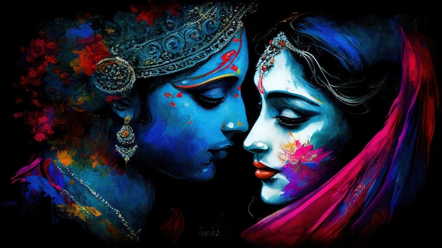 Radha krishna enamorada pintando arte de pared 8K generativo ai