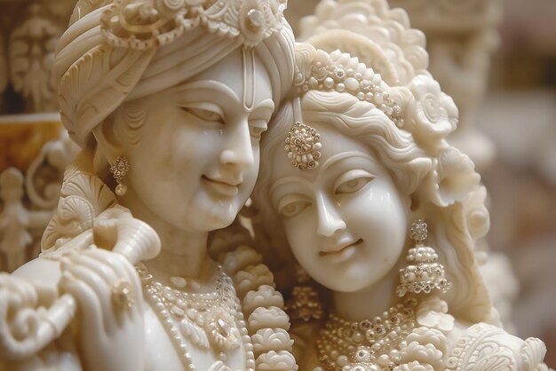 Radha Krishna ídolo de mármore branco