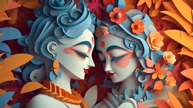 Radha Krishna liebt abstrakte Papierkunst