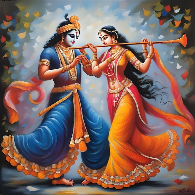 Foto radha krishna pintando una imagen generada por ia