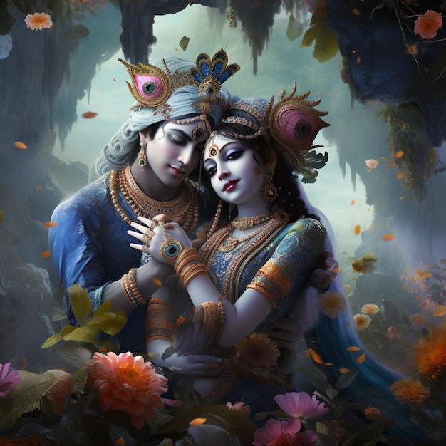 Foto radha krishna pintura fotográfica de la generativa ai