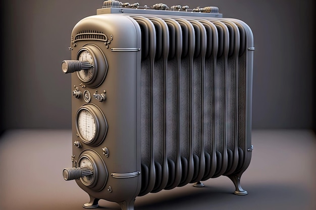 Radiador de aquecimento cinza vintage com vários termostatos
