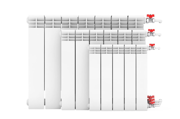 Radiadores de calefacción modernos sobre un fondo blanco. Representación 3D