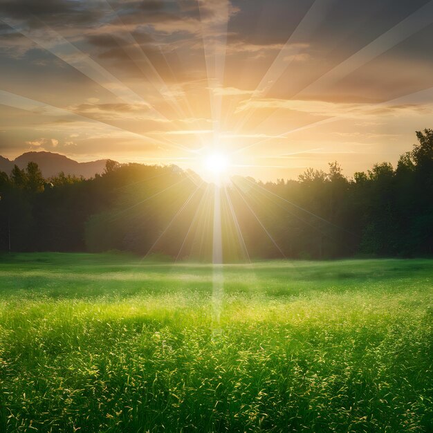 Radiancia natural, prado verde brillante iluminado por luz abstracta para las redes sociales