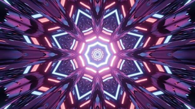 Radiant 3d illustration Abstract neon multicolorido fundo geométrico com brilhantes figuras poligonais e listras com efeito de reflexo de luz