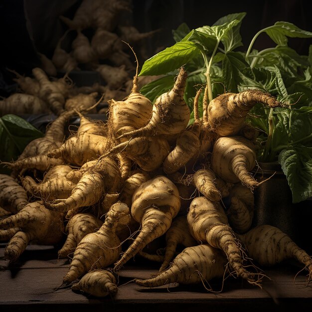 Foto radiant roots 16k uhd cinematic sunchoke jerusalem artichoke papel de parede