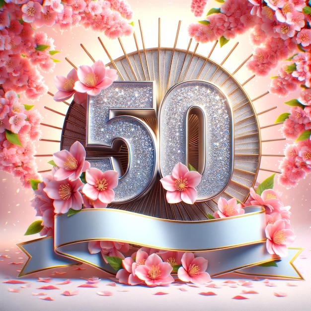 Foto radiante estallido de sol con flores para el 50 aniversario