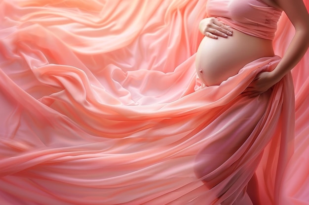 Radiante madre embarazada en delicado traje de encaje abrazando la felicidad de la maternidad IA generativa