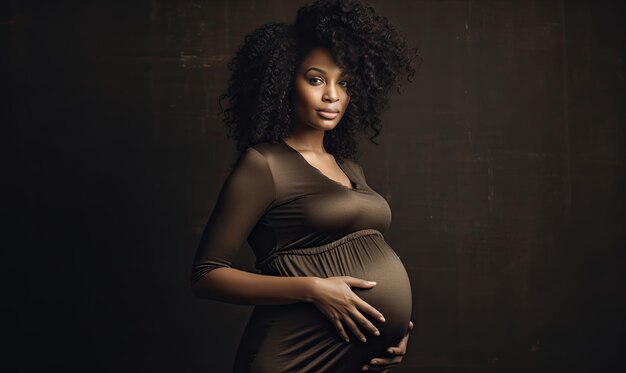 Radiante mãe grávida tocando ternamente seu bebê bump AI generativa