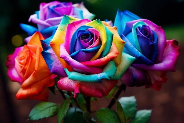 Foto radiantes flores de rosas coloridas geram ai