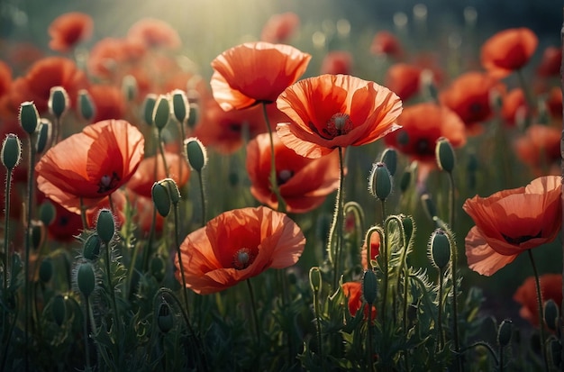 Las radiantes flores rojas de la amapola