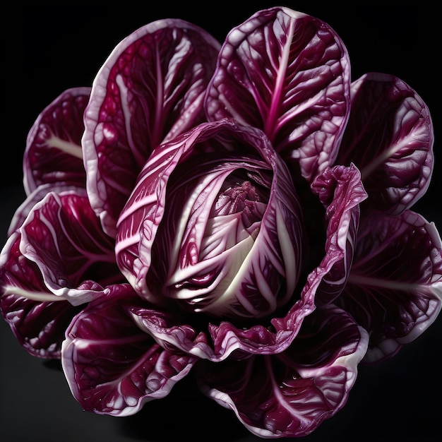 Radicchio em um fundo preto isolado