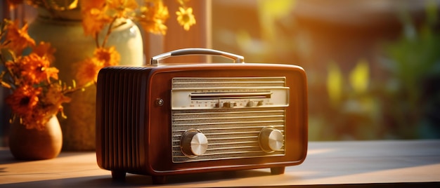 Radio altmodisch auf Holztisch Retro-Wandhintergrund