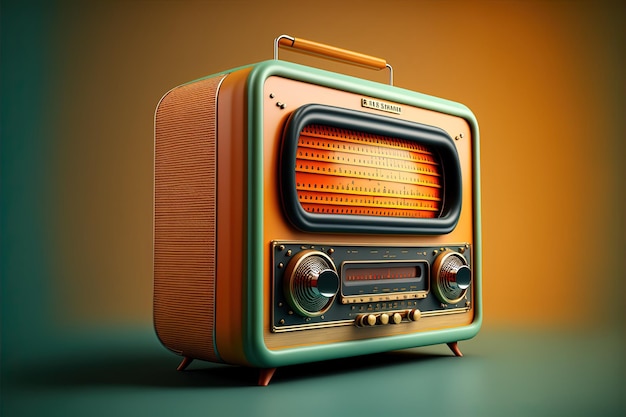 Radio antigua, años 80 y 90, colores retro, fondo. IA generativa