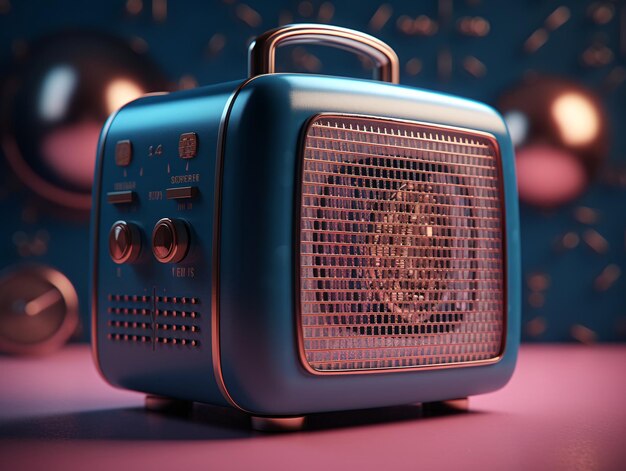 Radio azul metálico sobre un fondo rosa en estilo de dibujos animados AI generado AI generativo AI generativ