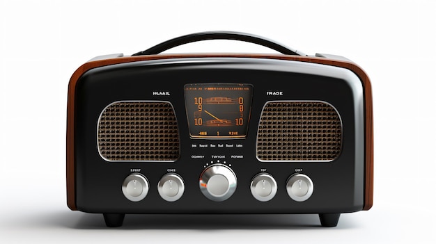 Radio negra retro aislada sobre un fondo blanco