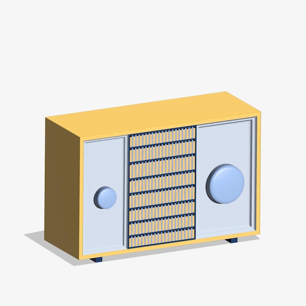 Rádio retrô de rádio antigo perspectiva ilustração 3d de rádio vintage