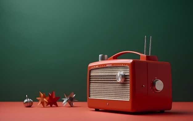 Una radio roja con la palabra radio.