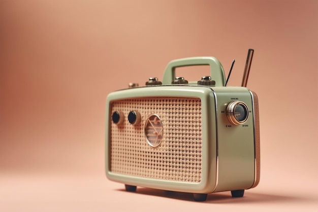 Rádio vintage isolado em fundo castanho pastel