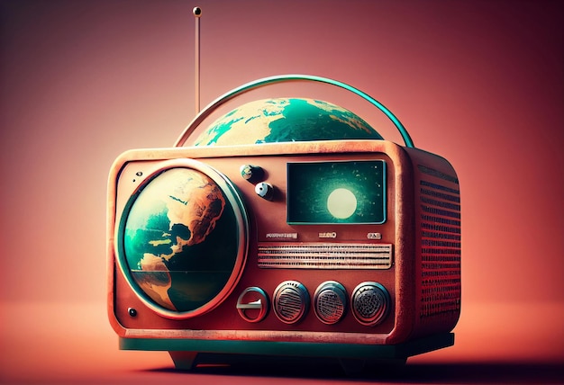 Radio vintage con el planeta tierra Concepto temático del Día Mundial de la Radio Generar Ai