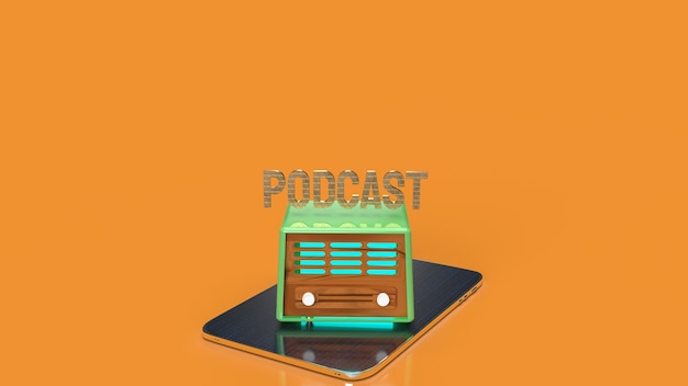 Foto la radio vintage en tableta para podcast o concepto de medios render 3d