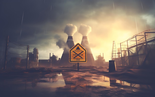 Radioaktive Fabrik mit Warnung vor Chemikalien