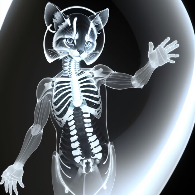 radiografía de cuerpo con cabeza de gato