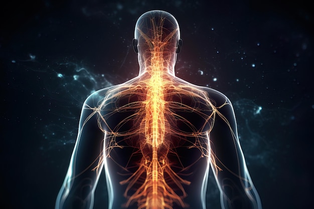 Radiografía de un cuerpo humano Dolor lumbar y de espalda y lesiones concepto