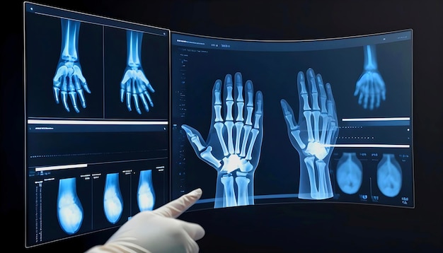 Foto radiografía futurista médico que utiliza equipos avanzados de rayos x digitales