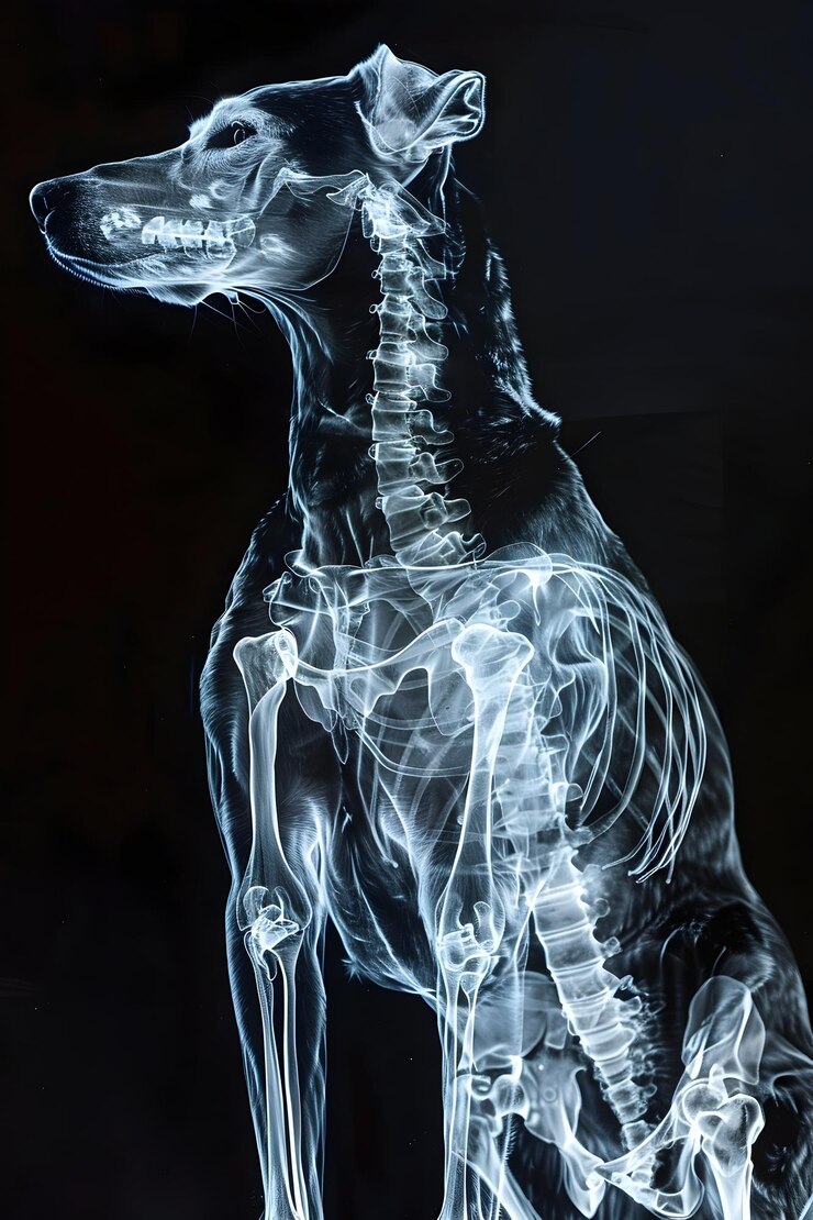 Radiografía veterinaria de la estructura esquelética canina