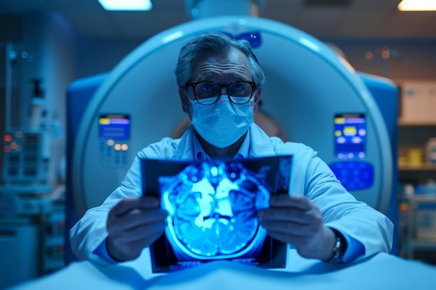 Un radiólogo revisando una resonancia magnética del cerebro en el laboratorio